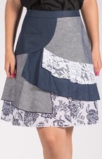 Maloka Blue Rose Pieced Skirt with Luxe Linen & Diamond Denim