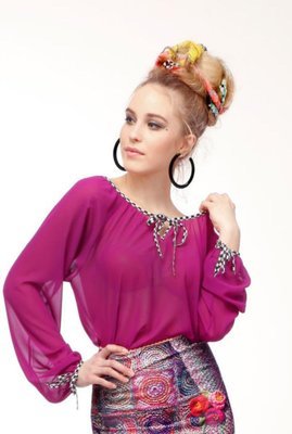 IPNG Keyhole Tie Up Fuschia Chiffon Tunic