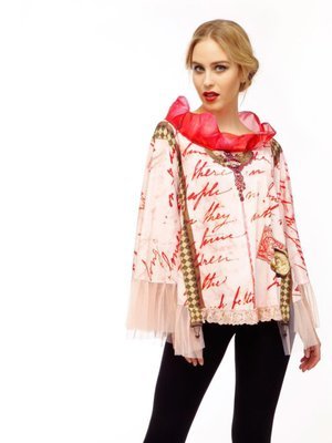 IPNG Queen of Hearts Bejeweled Inscription Shawl Coat