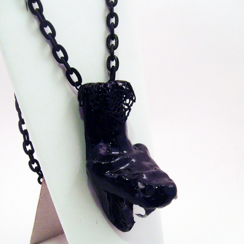Genuine Rattlesnake Head Necklace Black With Silver Fangs