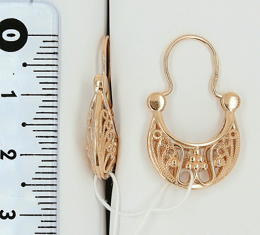 Серьги Цыганские кольца узорные, красное золото