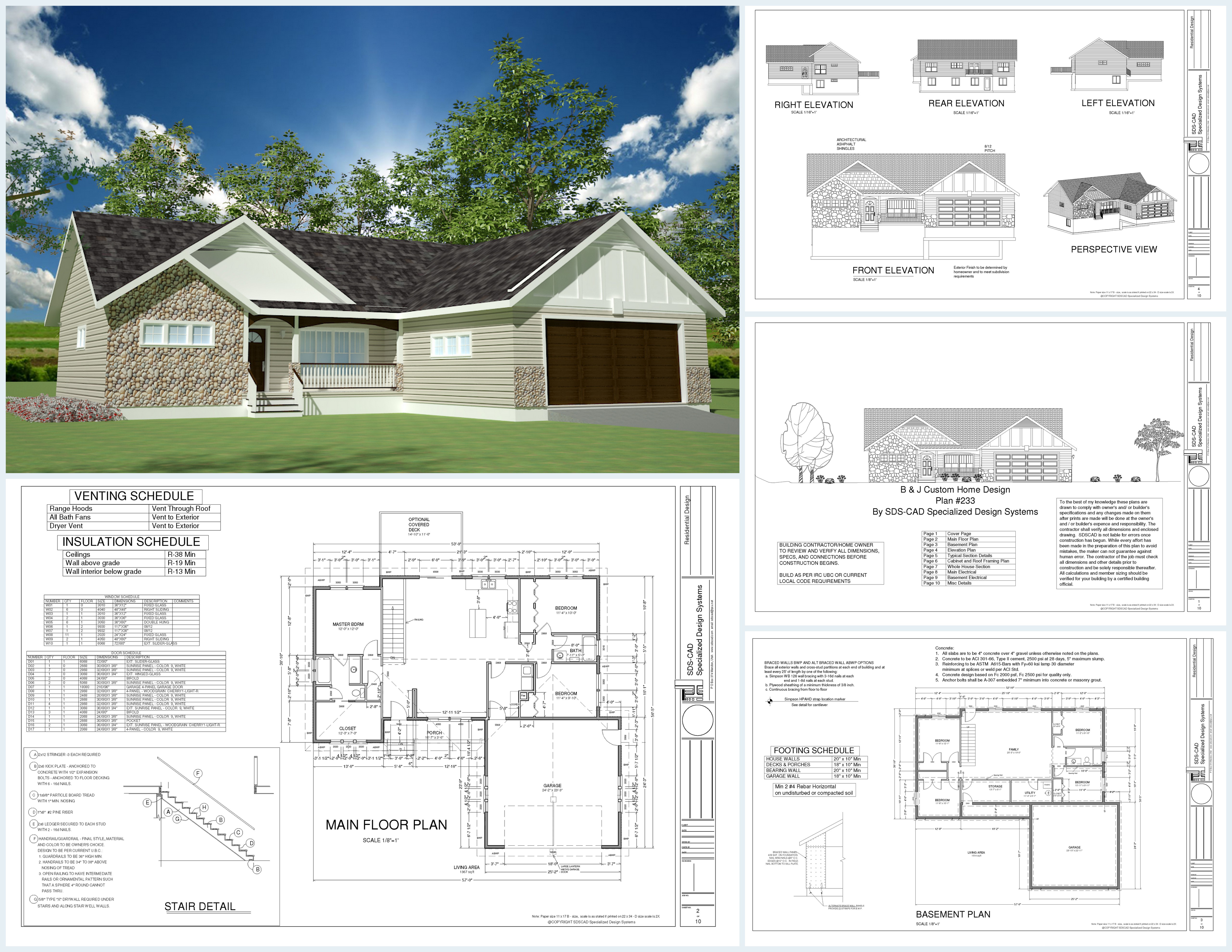 H233 1367 Sq Ft Custom Spec House Plans in both PDF and