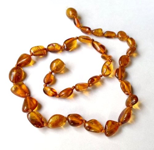Polished Olive Cognac Baby Teething Necklace